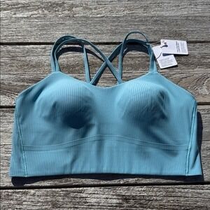 Lululemon Like a Cloud Ribbed Longline Bra B/C Cup Washed Blue size 12 NWT